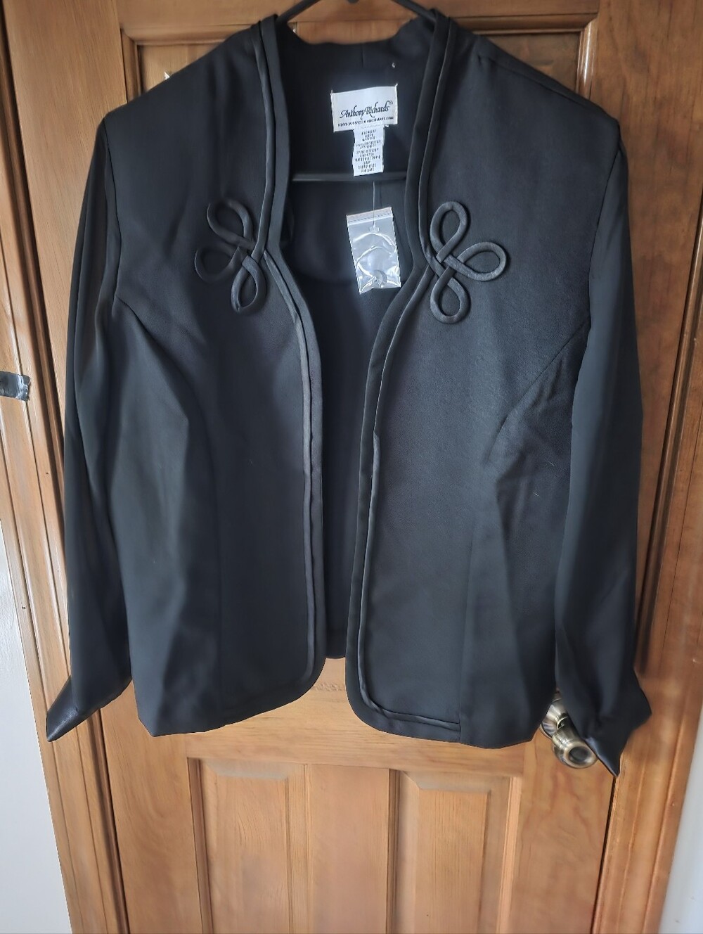 Adrienne Vittadini Black Open-Front Decorative Loop Jacket